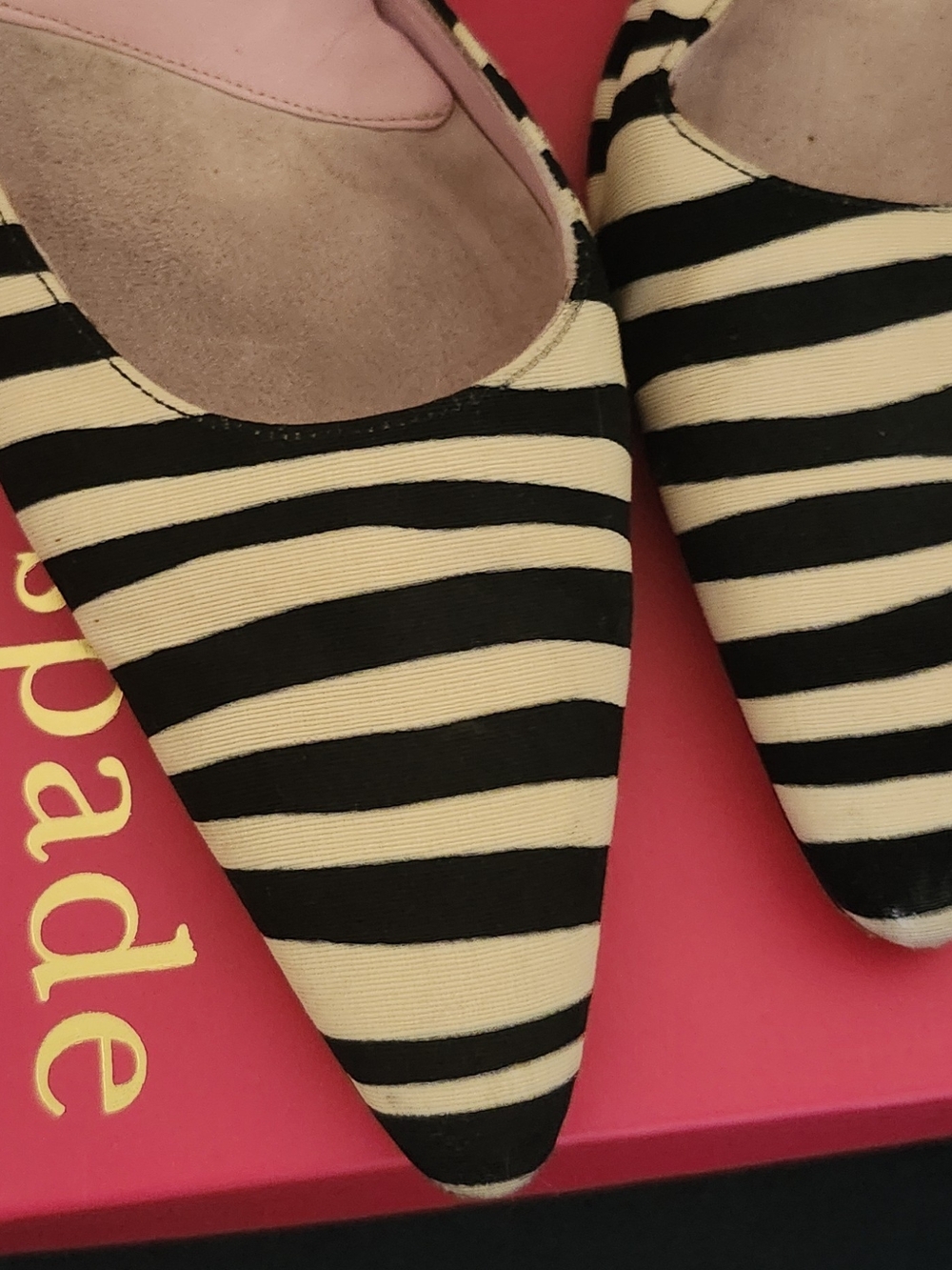 kate spade Black and White Striped Pointed-Toe Mules - Picture 3 of 8
